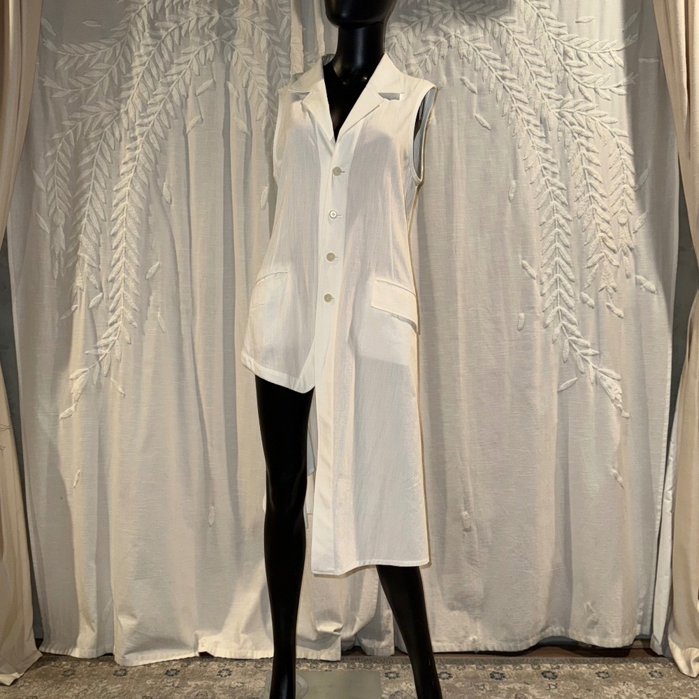 Yohji Yamamoto White Asymmetrical Button-Down Dress (Size 2)